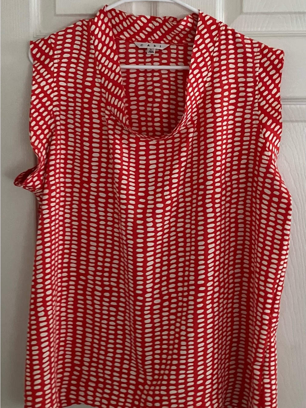 CAbi Orange & White Printed Cap-Sleeve Blouse, Size L
